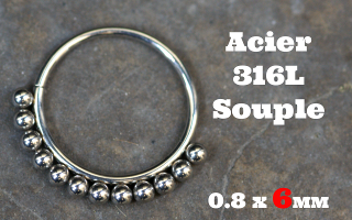 Anneau souple acier 316L - ouverture main - 0.8 x 6 mm