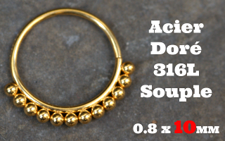 Anneau souple acier Dore 316L - ouverture main - 0.8 x 10 mm