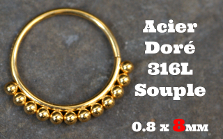 Anneau souple acier Dore 316L - ouverture main - 0.8 x 8 mm
