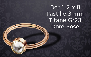 bcr titane Gr23 dore rose 1.2 x 8 - strass cristal 3 mm