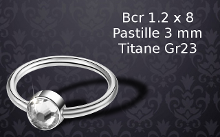 bcr titane Gr23 1.2 x 8 - strass cristal 3 mm