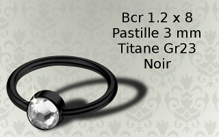 bcr titane Gr23 noir 1.2 x 8 - strass cristal 3 mm