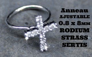 Anneau fantaisie ajustable 0.8 x 8 Rodium - Strass sertis