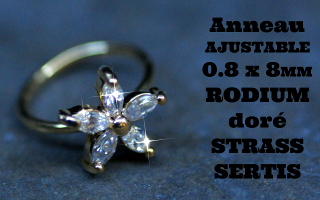 Anneau fantaisie ajustable 0.8 x 8 Rodium Dore - Strass sertis