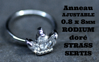 Anneau fantaisie ajustable 0.8 x 8 Rodium - Strass sertis