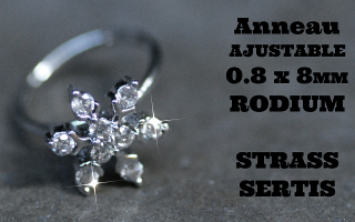 Anneau fantaisie ajustable 0.8 x 8 Rodium - Strass sertis