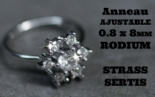 Anneau fantaisie ajustable 0.8 x 8 Rodium - Strass sertis