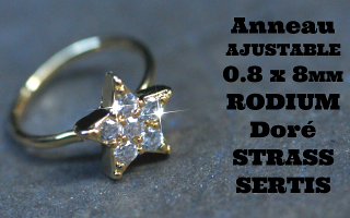 Anneau fantaisie ajustable 0.8 x 8 Rodium Dore - Strass sertis
