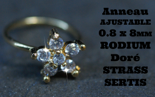 Anneau fantaisie ajustable 0.8 x 8 Rodium Dore - Strass sertis