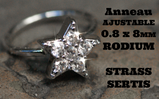 Anneau fantaisie ajustable 0.8 x 8 Rodium - Strass sertis