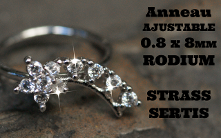 Anneau fantaisie ajustable 0.8 x 8 Rodium - Strass sertis