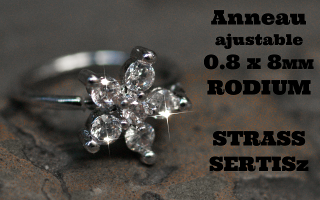Anneau fantaisie ajustable 0.8 x 8 Rodium - Strass sertis