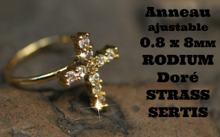 Anneau fantaisie ajustable 0.8 x 8 Rodium Dore - Strass sertis