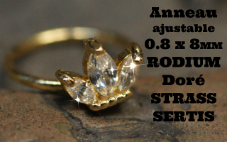 Anneau Acier 0.8 x 8 Rodium Dore - Strass sertis