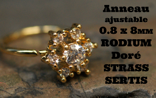 Anneau fantaisie ajustable 0.8 x 8 Rodium Dore - Strass sertis