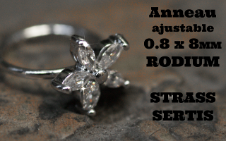 Anneau fantaisie ajustable 0.8 x 8 Rodium - Strass sertis