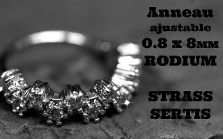 Anneau fantaisie ajustable 0.8 x 8 Rodium - Strass sertis