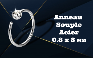 Anneau souple acier 0.8 x8 mm - strass cristal