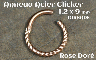 Clicker acier 1.2 x 9 mm acier Rose Dore - torsade