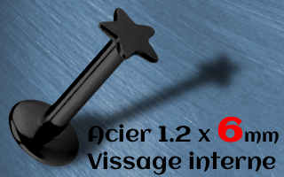 labret acier noir 1.2 x 6 etoile vissage interne.