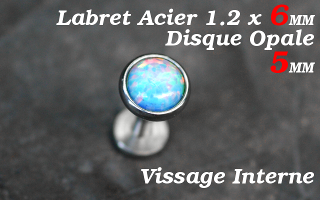 labret acier 1.2 x 6 - opale 5 mm