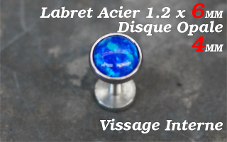 labret acier 1.2 x 6 - opale 4 mm