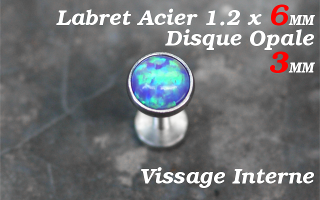 labret acier 1.2 x 6 - opale 3 mm