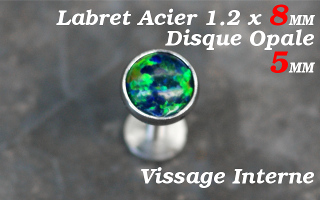 labret acier 1.2 x 8 - opale 5 mm