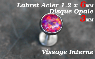 labret acier 1.2 x 6 - opale 3 mm