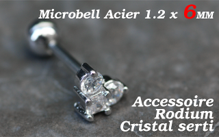 microbell 1.2 x 6 - accessoire rodium - cristal serti