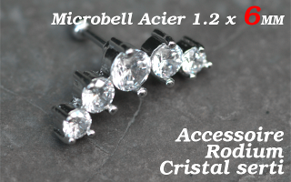microbell 1.2 x 6 - accessoire rodium - cristal serti