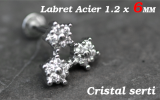 labret 1.2 x 6 - acier- cristal serti
