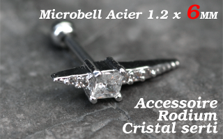 microbell 1.2 x 6 - accessoire rodium - cristal serti