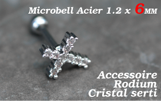 microbell 1.2 x 6 - accessoire rodium - cristal serti