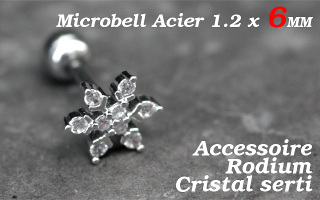 microbell 1.2 x 6 - accessoire rodium - cristal serti