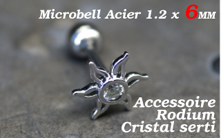 microbell 1.2 x 6 - accessoire rodium - cristal serti