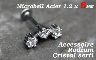 microbell 1.2 x 6 - accessoire rodium - cristal serti