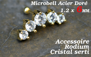 microbell 1.2 x 6 acier doré - accessoire rodium - cristal serti