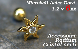 microbell 1.2 x 6 acier doré - accessoire rodium - cristal serti