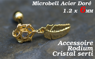 microbell 1.2 x 6 acier - accessoire rodium - cristal serti