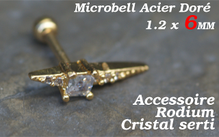 microbell 1.2 x 6 acier Dore - accessoire rodium - cristal serti
