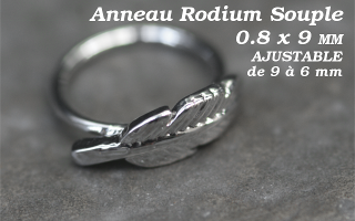 anneau rodium 0.8 x 9 - ajustable de 9 à 6 mm - feuille plume