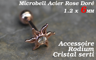 microbell 1.2 x 6 acier rose doré - accessoire rodium - cristal serti