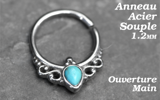 Anneau acier souple 1.2 x 10 - ouverture main - turquoise