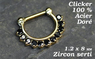 Clicker acier Dore 1.2 x 8 - strass sertis
