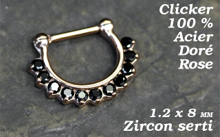 Clicker acier Dore Rose 1.2 x 8 - strass sertis