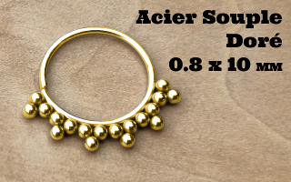 Anneau souple acier Dore 316L - ouverture main - 0.8 x 10 mm.