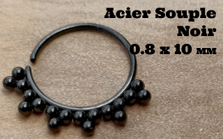 Anneau souple acier Noir 316L - ouverture main - 0.8 x 10 mm.