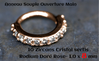 anneau souple 1.0 x 8 - 10 zircons cristal sertis sur base rodium Dore Rose