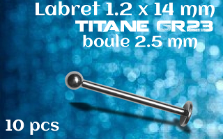 labret 1.2 x 14 Titane grade 23 - boule 2.5 mm